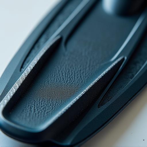 A close-up of a custom-designed, high-performance freediving fin.