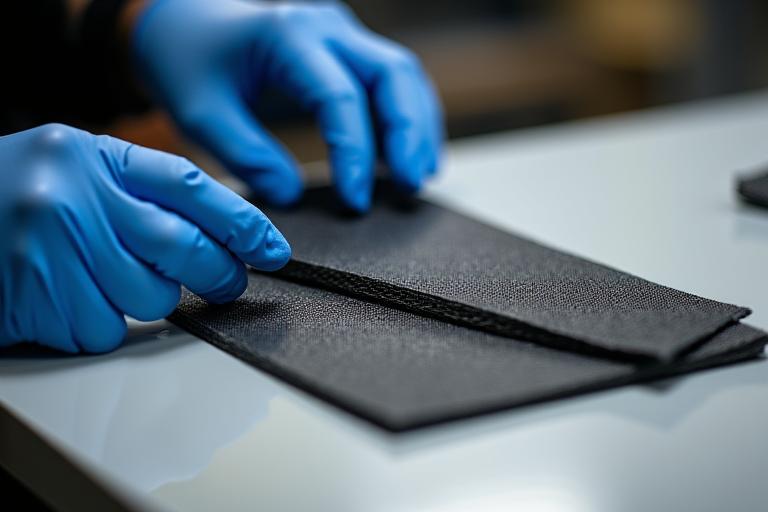 A technician carefully laying carbon fiber for a custom piece of aquatic equipment.
